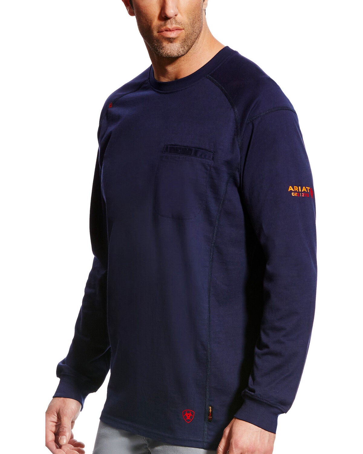 Ariat Men's FR Air Crew Long Sleeve Work Shirt, Navy, hi-res