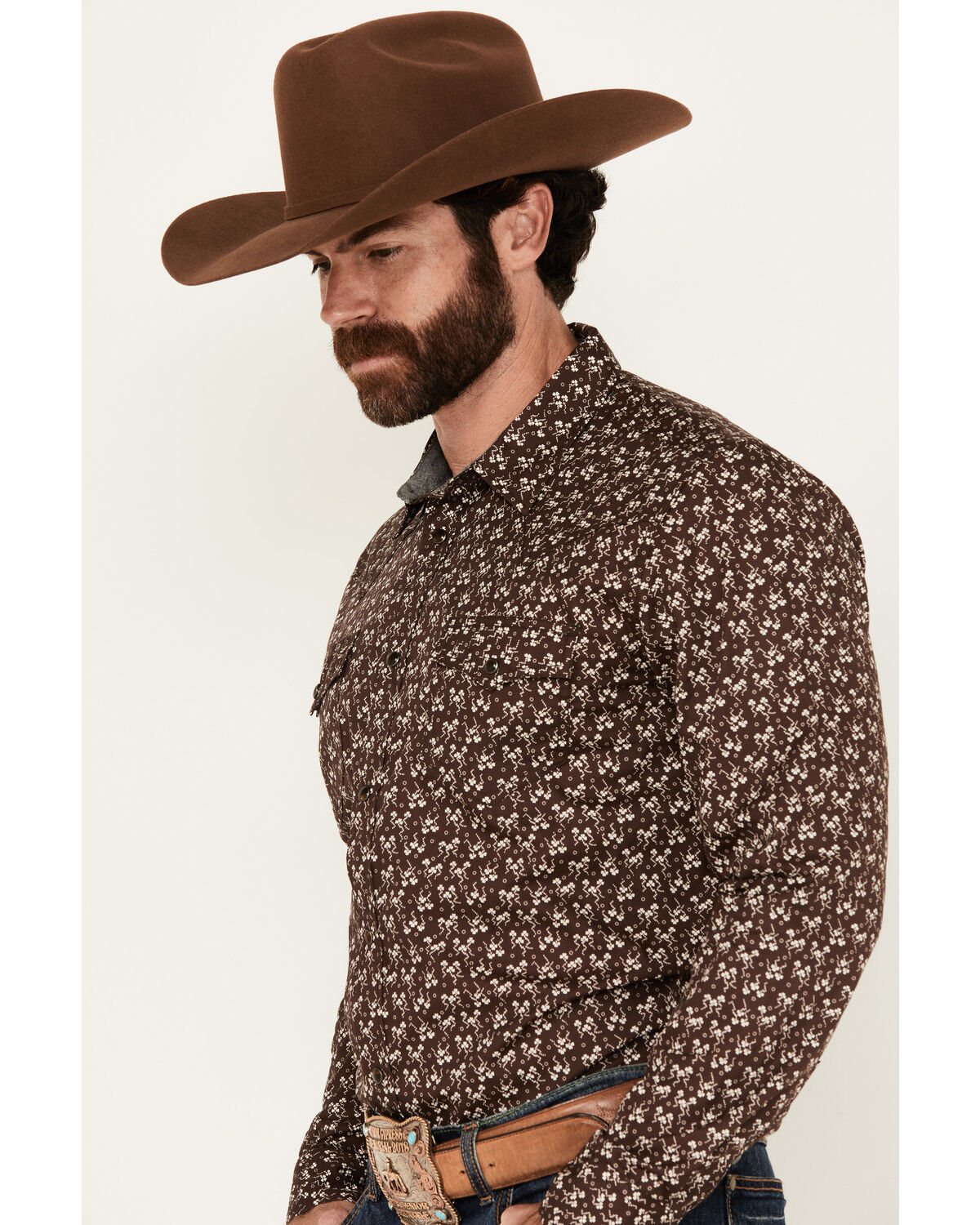 Image #2 - Cody James Men's Garrison Floral Print Long Sleeve Snap Western Shirt, Brown, hi-res