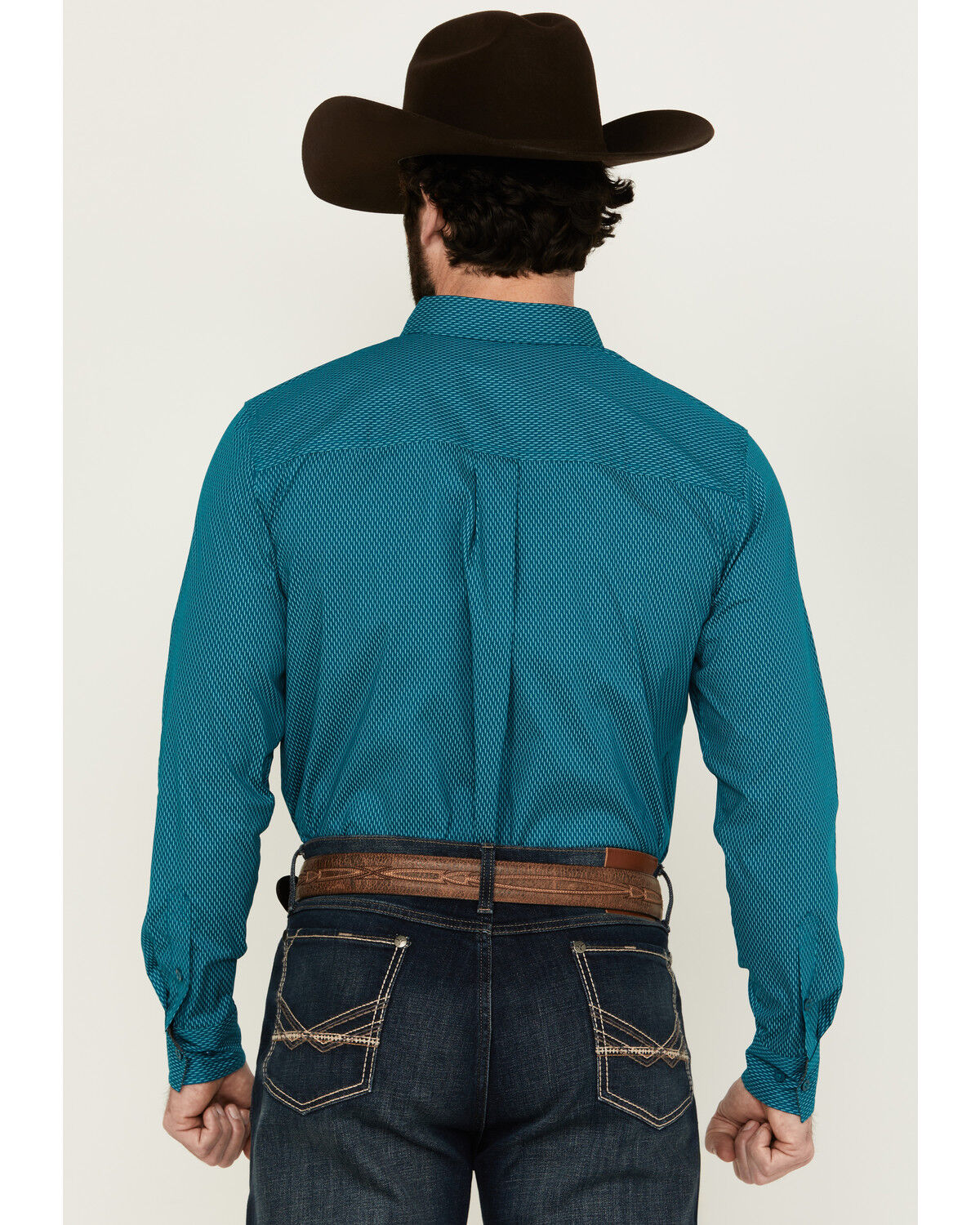Image #4 - RANK 45® Men's Wagon Geo Print Long Sleeve Button-Down Performance Stretch Western Shirt, Teal, hi-res