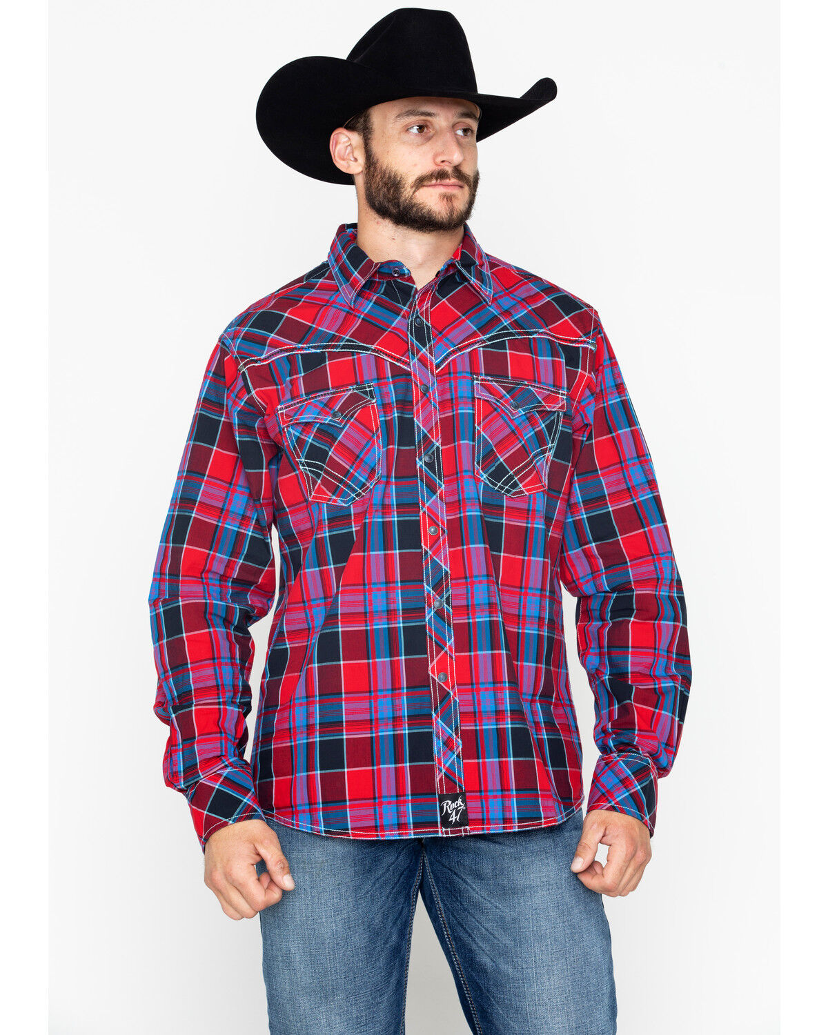 Image #5 - Rock 47 by Wrangler Men's Classic Large Plaid Print Long Sleeve Snap Western Shirt, , hi-res
