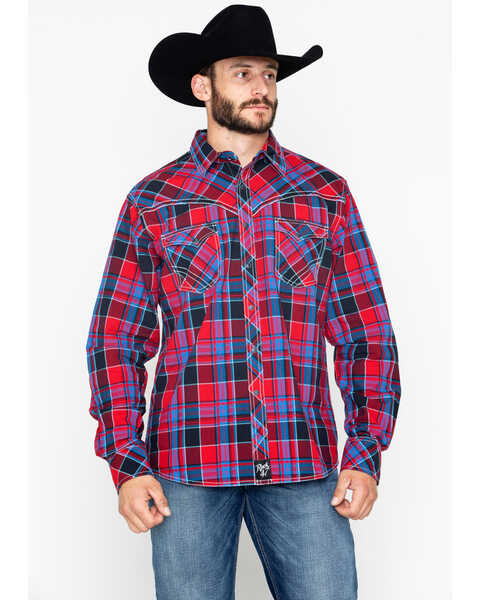 Image #5 - Rock 47 by Wrangler Men's Classic Large Plaid Print Long Sleeve Snap Western Shirt , Red, hi-res