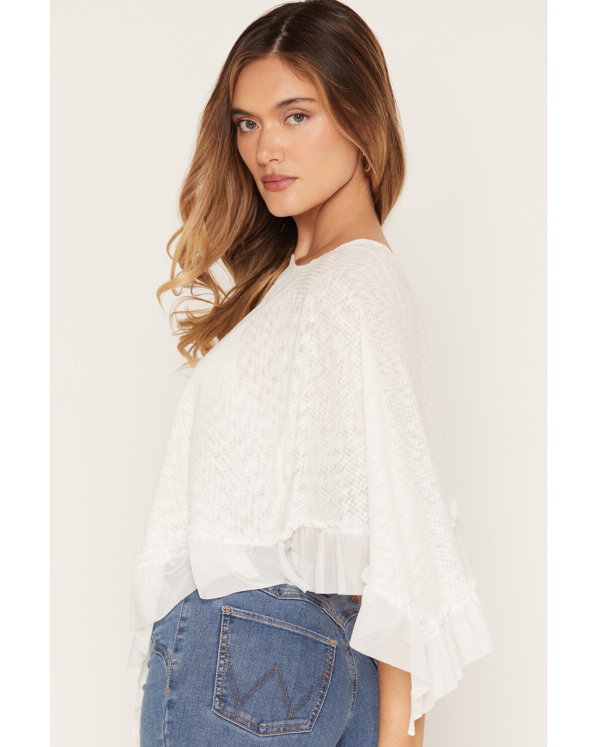 Image #4 - Wild Moss Women's Ruffle Trim Poncho, White, hi-res