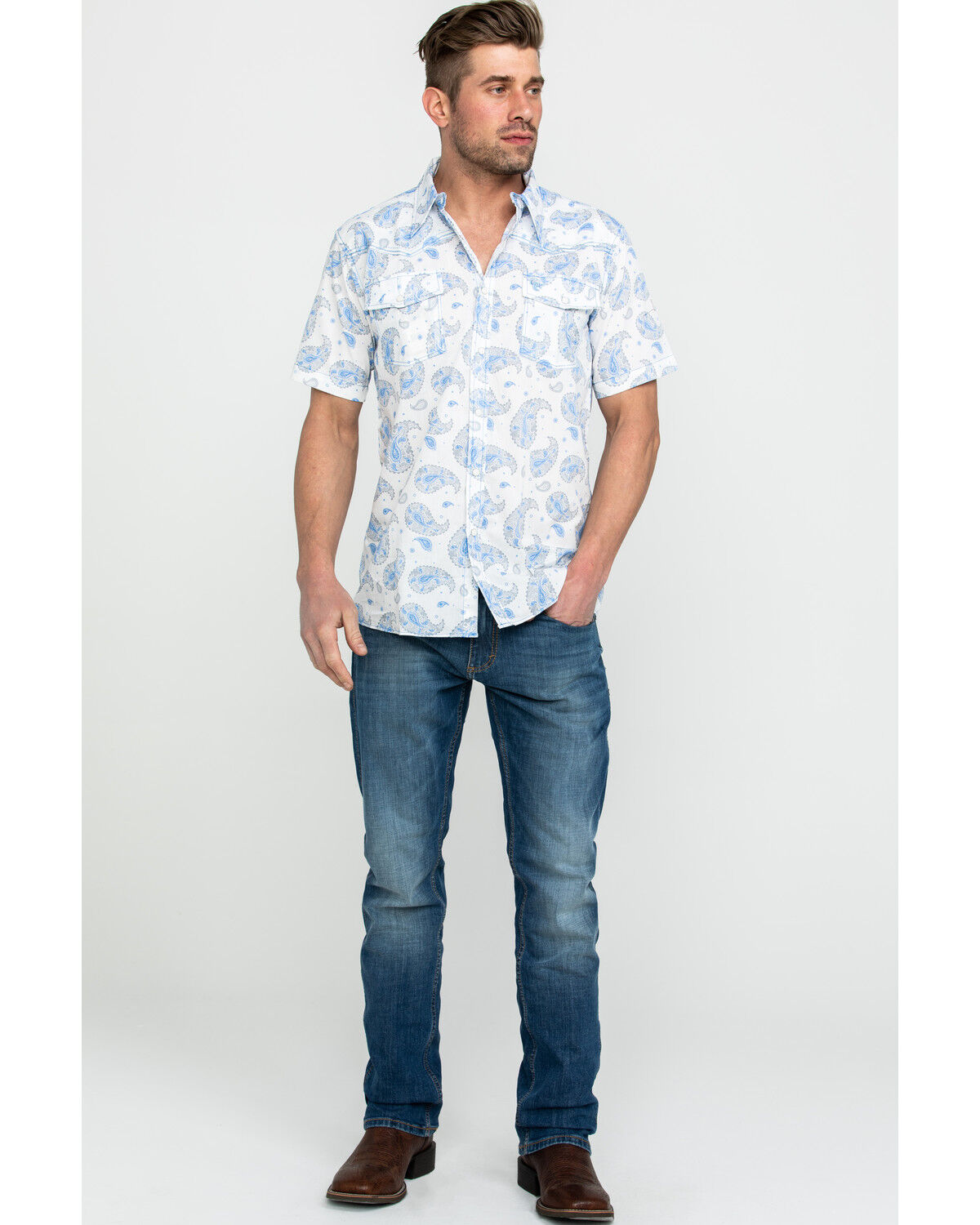 Image #6 - Cowboy Hardware Men's Double Paisley Print Short Sleeve Western Shirt, , hi-res