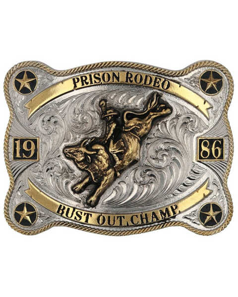Montana Silversmiths Prison Rodeo Starred Attitude Belt Buckle , Silver, hi-res