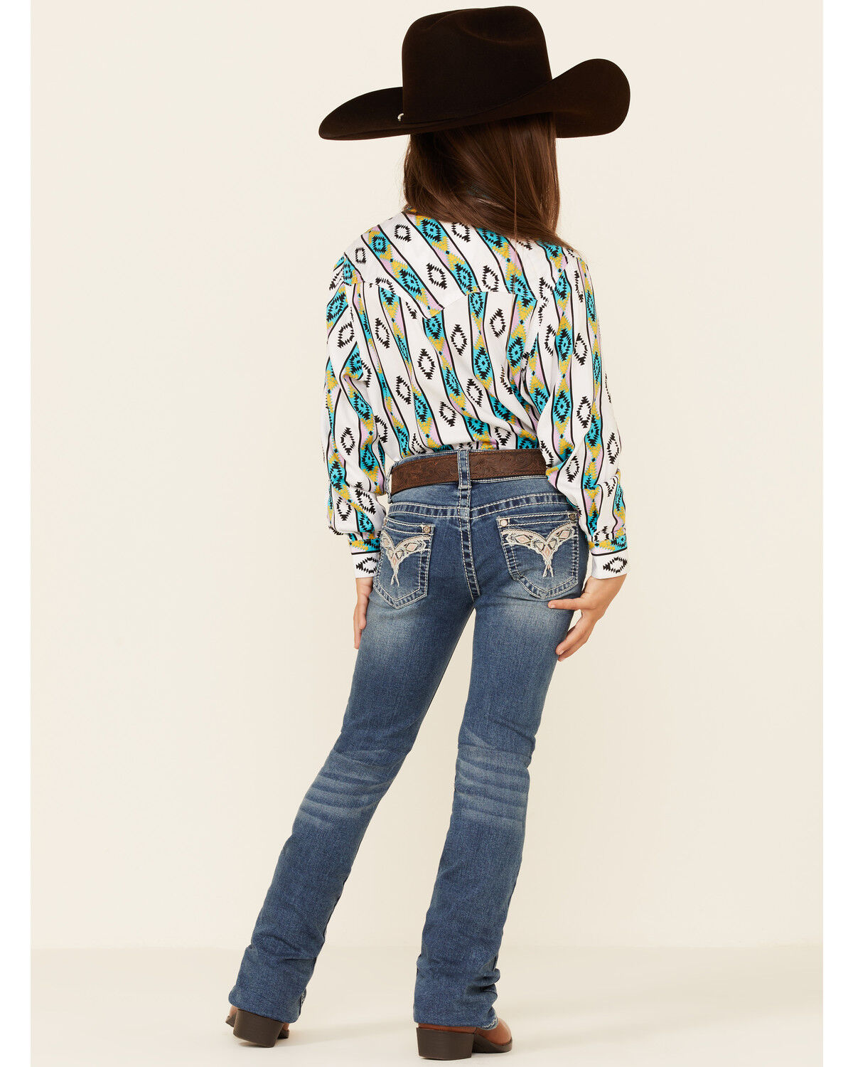 Image #4 - Shyanne Little Girls' Medium Wash Embroidered Scoop Pocket Bootcut Jeans, Blue, hi-res