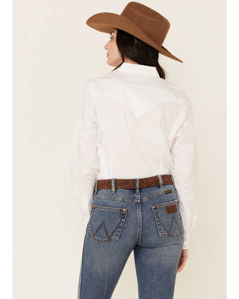 Image #2 - Wrangler Women's Solid Long Sleeve Rhinestone Snap Western Shirt, White, hi-res