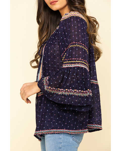 Image #5 - Free People Women's Talia Embroidered Blouse, Navy, hi-res