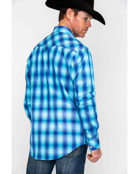 Image #2 - Rock & Roll Denim Men's Crinkle Washed Yarn Dye Plaid Long Sleeve Western Shirt , Blue, hi-res