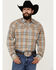 Image #1 - Stetson Men's Plaid Print Fancy Yoke Long Sleeve Pearl Snap Western Shirt, Brown, hi-res