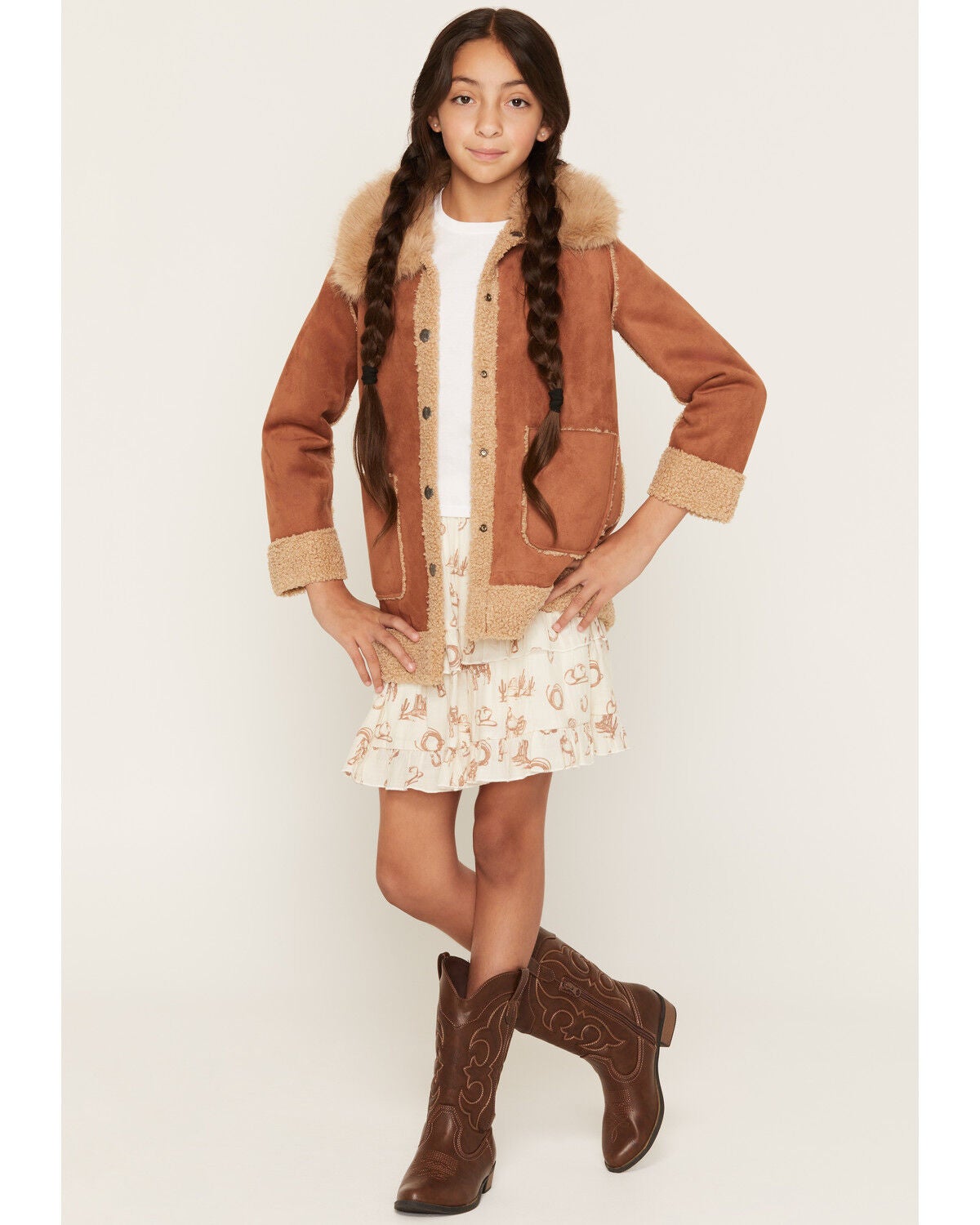 Shyanne Girls' Highland Reversible Faux Suede Sherpa Jacket, Rose, hi-res