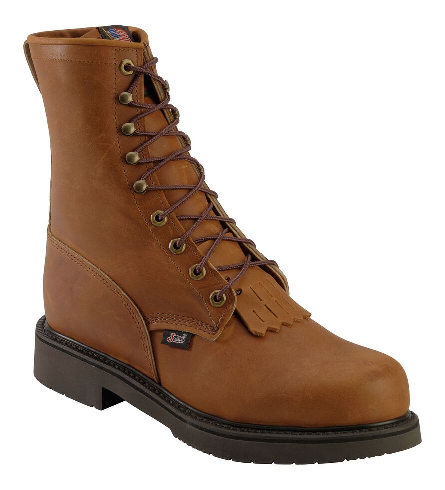 Justin Men's Cargo Brown EH 8" Lace-Up Work Boots - Steel Toe, Bark, hi-res