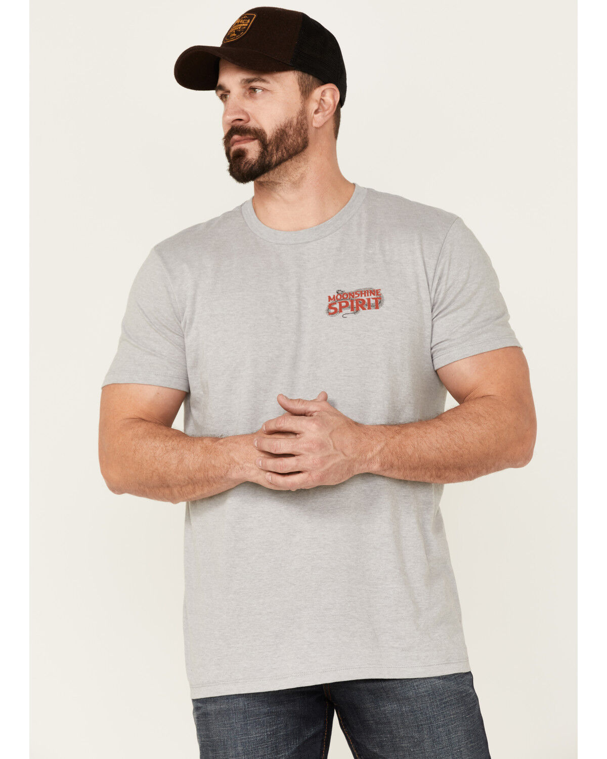 Image #1 - Moonshine Spirit Men's Gray Floral Snake Graphic Short Sleeve T-Shirt, Heather Grey, hi-res