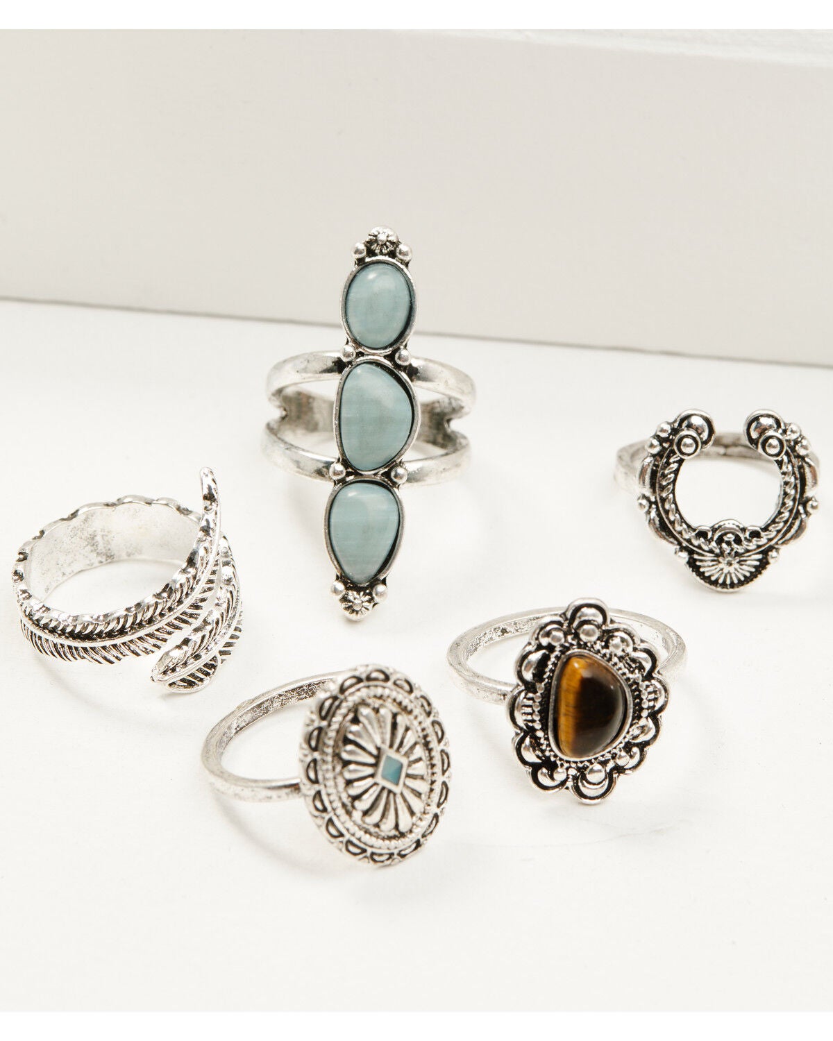 Shyanne Women's Juniper Sky Squash Blossom Ring Set - 5 Piece, Silver, hi-res