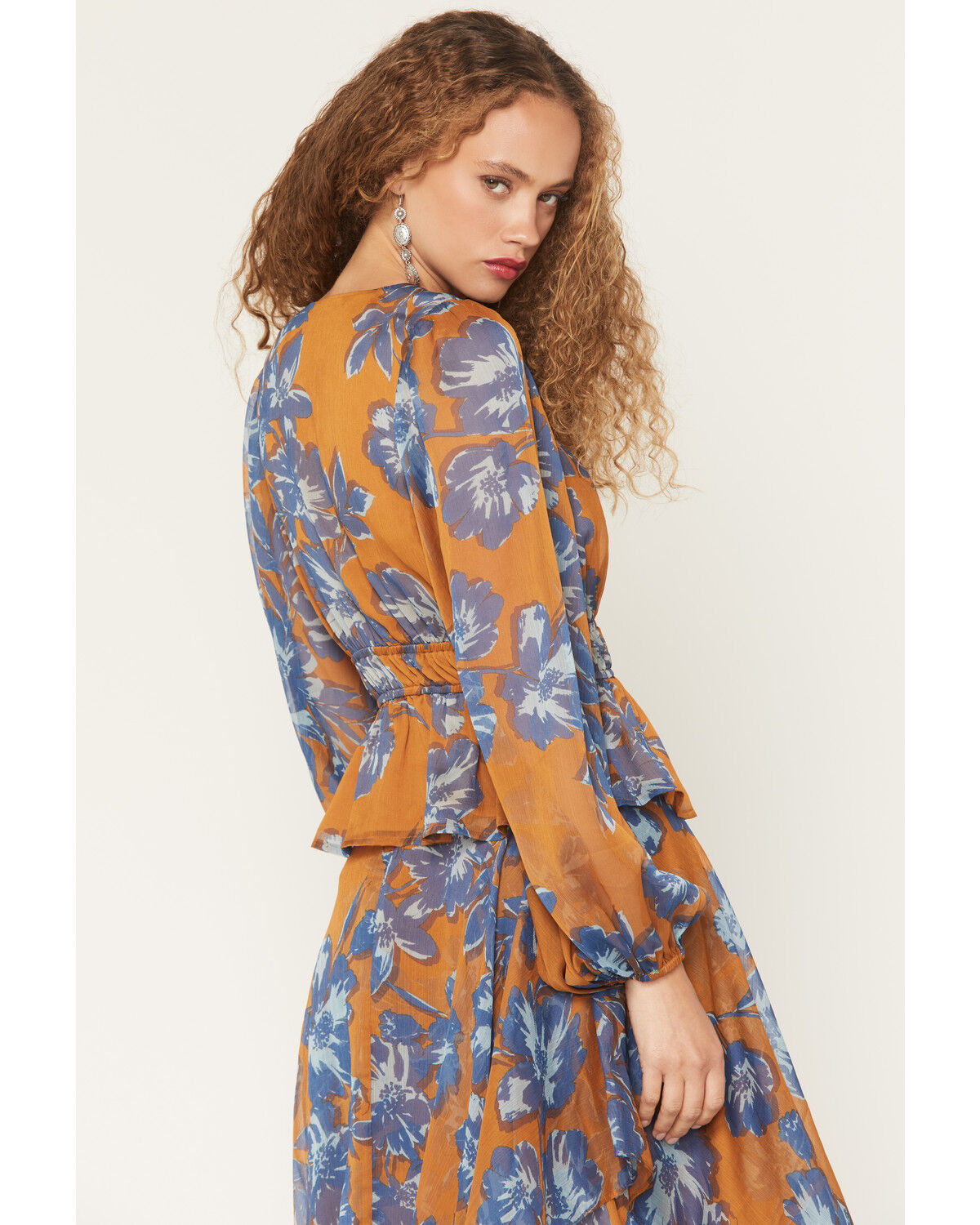 Image #4 - Shyanne Women's Floral Print Long Sleeve Chiffon Shirt, Pecan, hi-res