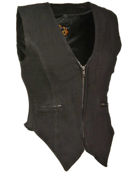 Milwaukee Leather Women's Side Stretch Zipper Front Denim Vest - 3X, Black, hi-res