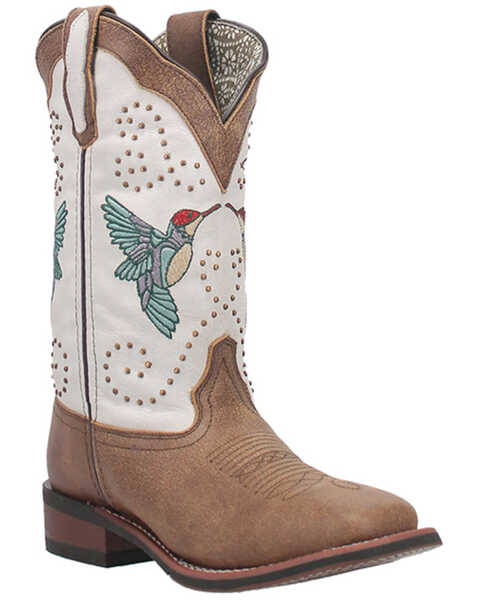 Laredo Women's 11" Hummimgbird Embroidered Studded Western Boots - Broad Square Toe, White, hi-res