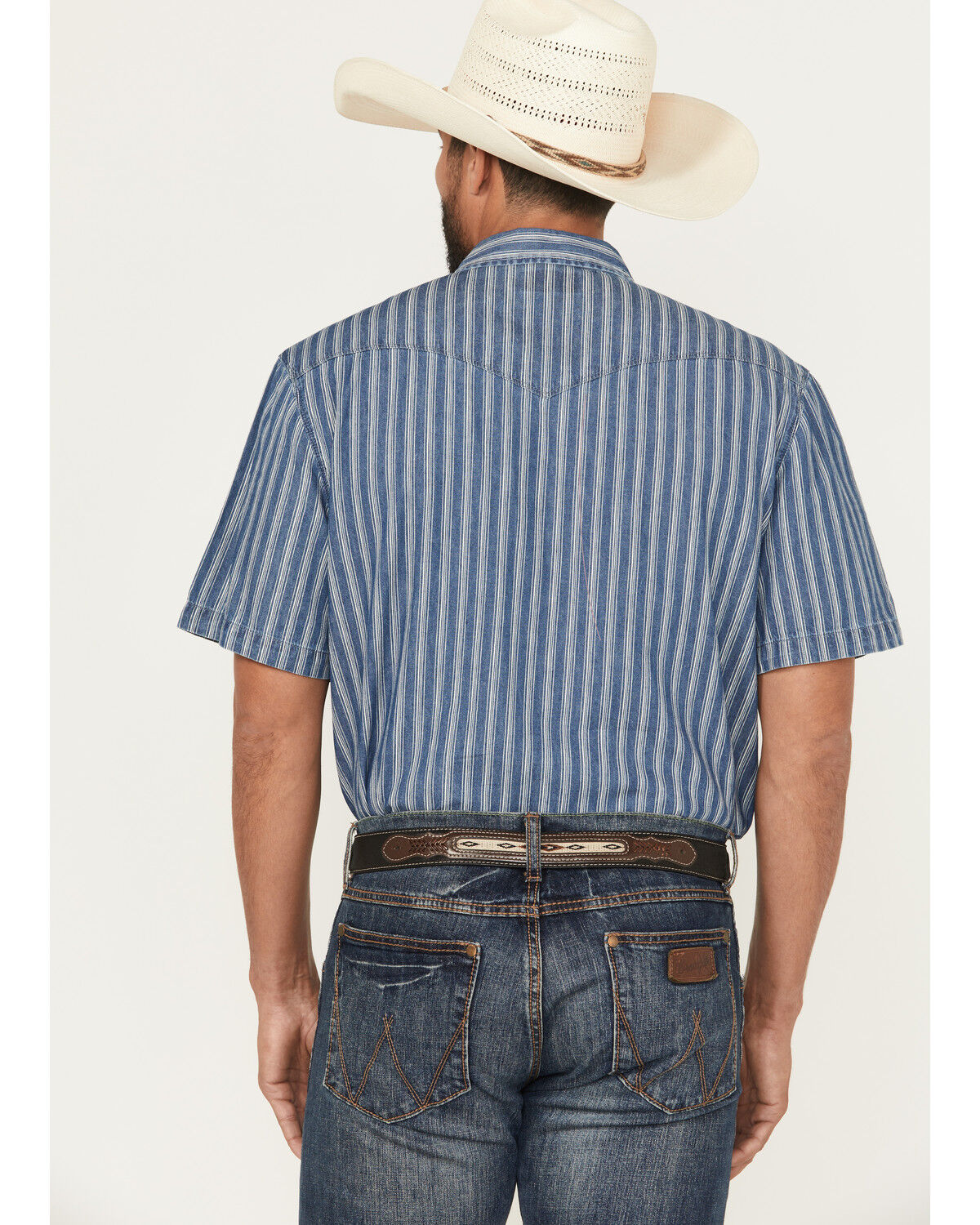 Image #4 - Kimes Ranch Men's Shifter Striped Print Short Sleeve Button-Down Western Shirt, Indigo, hi-res