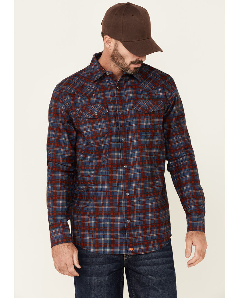 Cody James Men's FR Indigo Plaid Long Sleeve Work Shirt , Indigo, hi-res