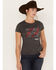 Image #1 - RANK 45® Women's Rise and Ride Short Sleeve Graphic Tee, Charcoal, hi-res