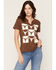 Image #1 - Blended Women's Checkerboard Steer Head Short Sleeve Graphic Tee, Brown, hi-res