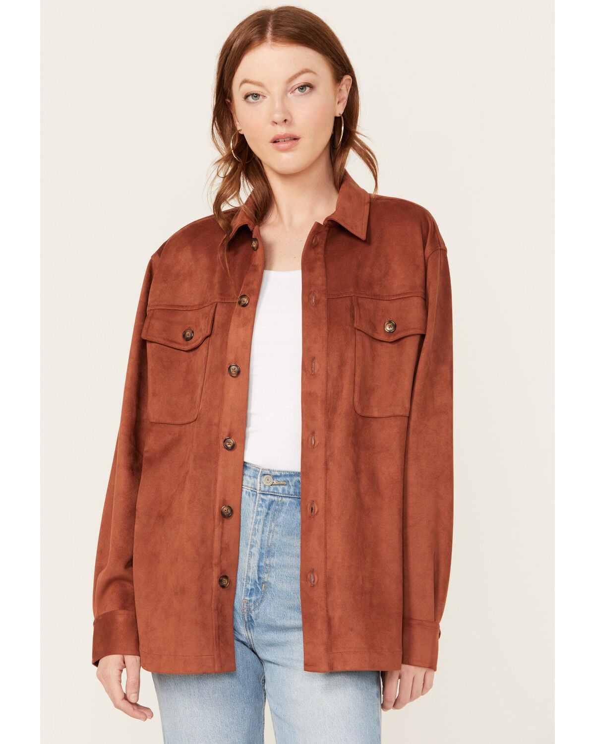 Cleo + Wolf Women's Faux Suede Shacket, Rust Copper