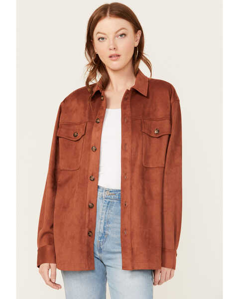 Image #1 - Cleo + Wolf Women's Faux Suede Shacket , Rust Copper, hi-res