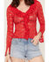 Image #3 - Trixxi Women's Ruffle Front Lace Top, Red, hi-res
