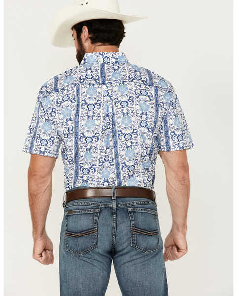 Image #4 - Cowboy Hardware Men's Hawaiian Floral Print Short Sleeve Button-Down Western Shirt, Blue, hi-res