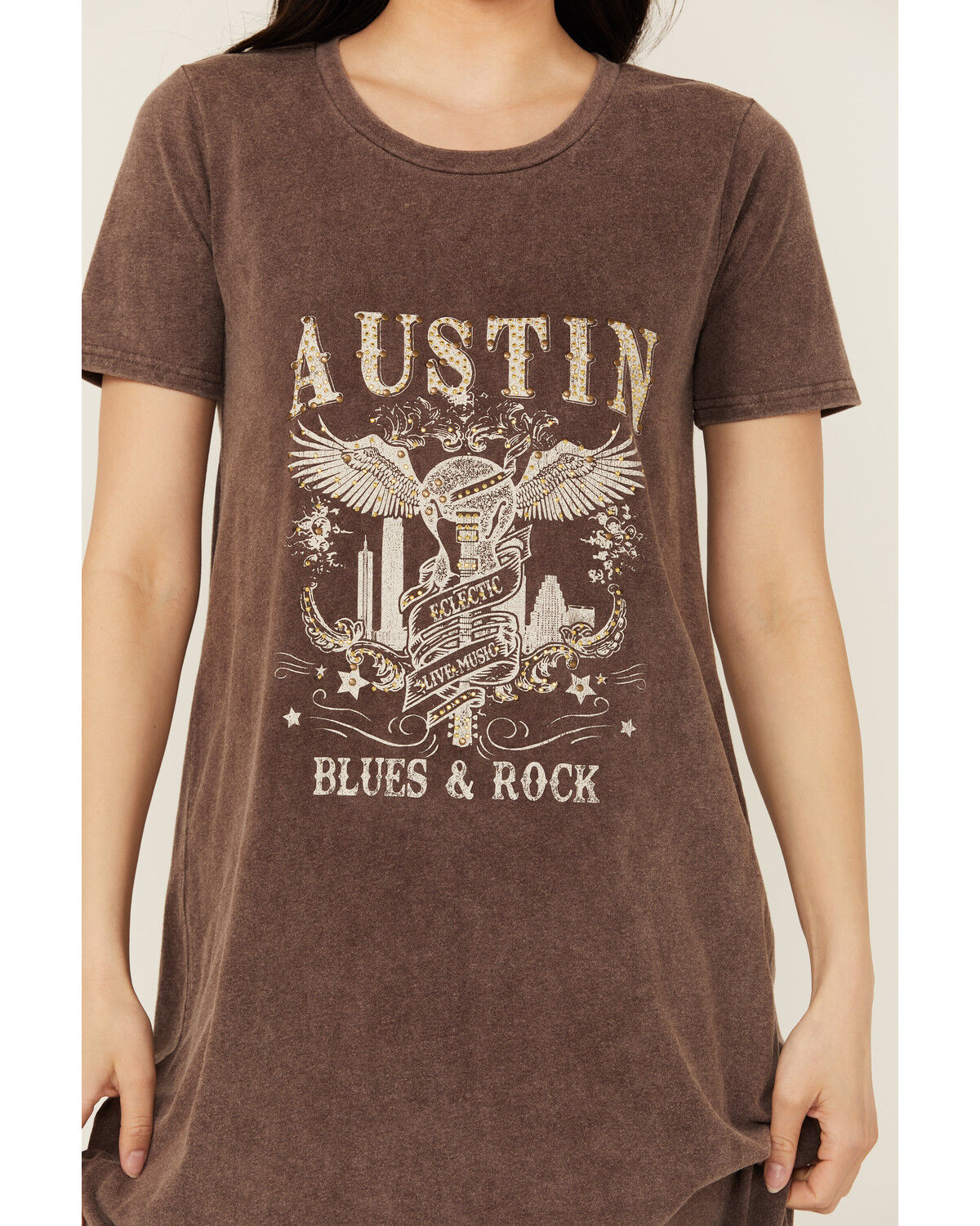 Image #3 - Blended Women's Austin Short Sleeve Graphic Midi T-Shirt Dress, Dark Brown, hi-res