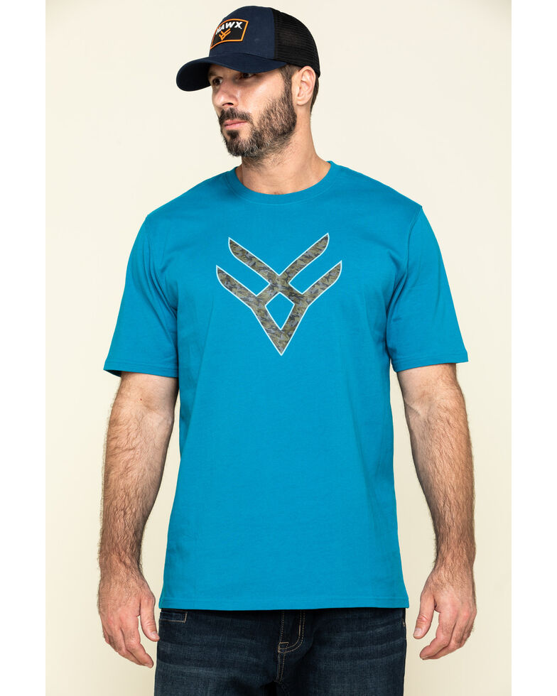 Hawx Men's Teal Fractal Camo Logo Graphic Work T-Shirt , Teal, hi-res
