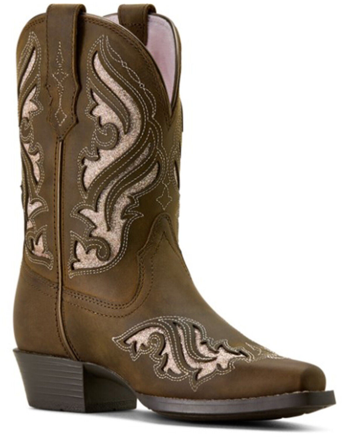 Ariat Girls' Fashion Bliss Inlay Western Boots - Snip Toe, Brown, hi-res
