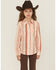 Image #1 - Wrangler Girls' Horse Striped Print Long Sleeve Snap Western Shirt, Pink, hi-res