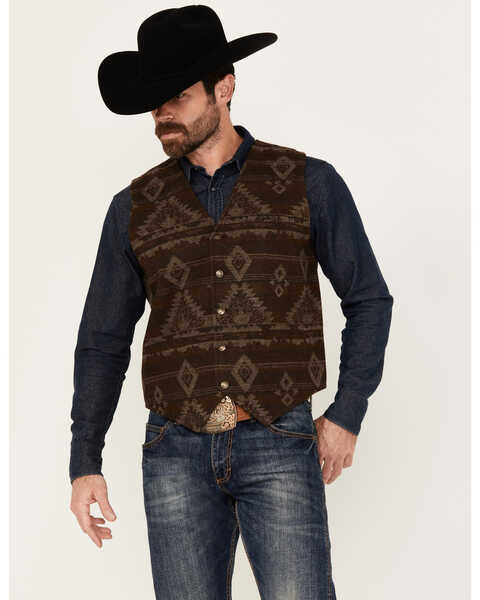 Image #1 - Cody James Men's Dakota Jaquard Southwestern Button-Down Vest, Dark Brown, hi-res