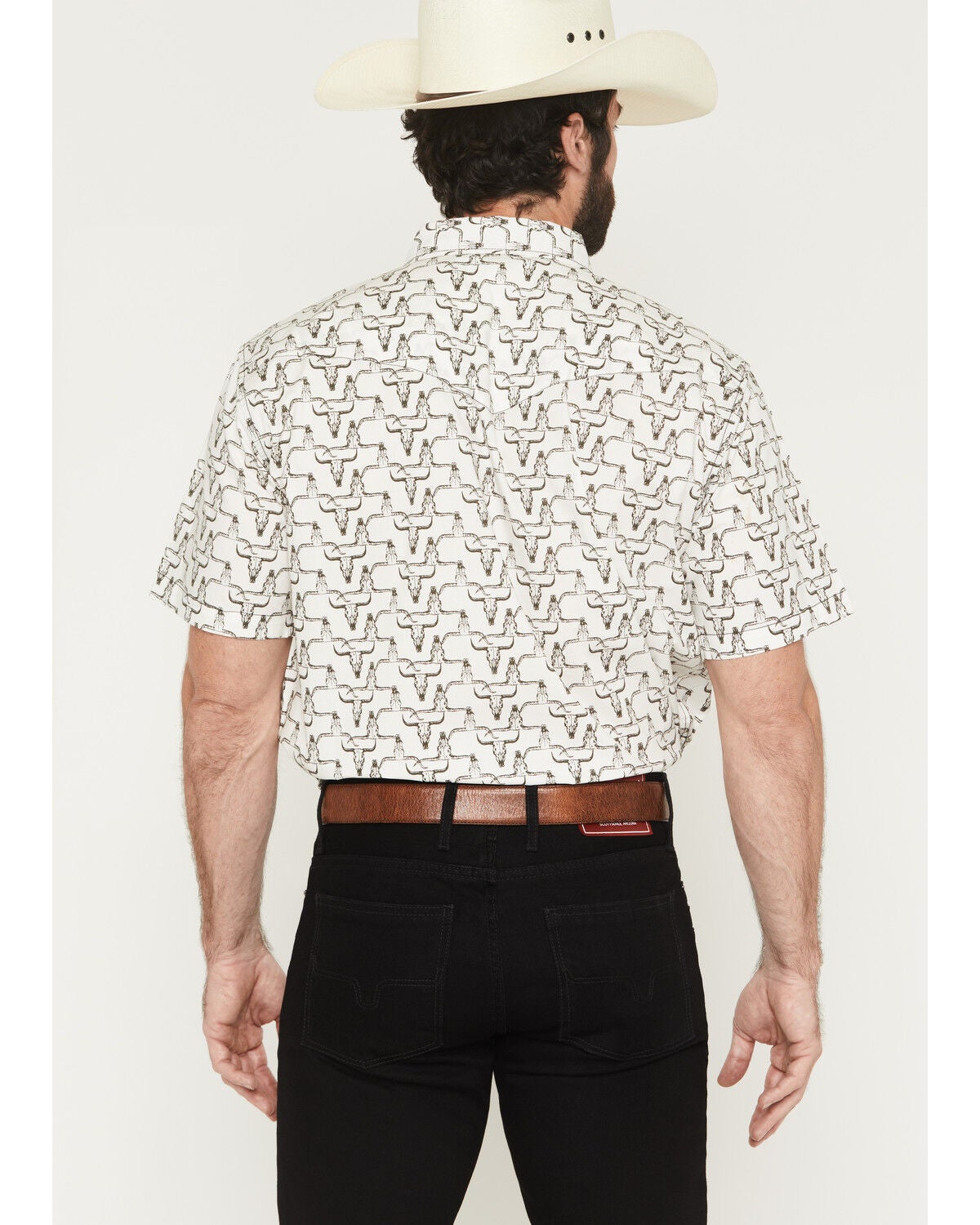 Image #4 - Cowboy Hardware Men's Hombre Skull Print Short Sleeve Snap Stretch Western Shirt, White, hi-res