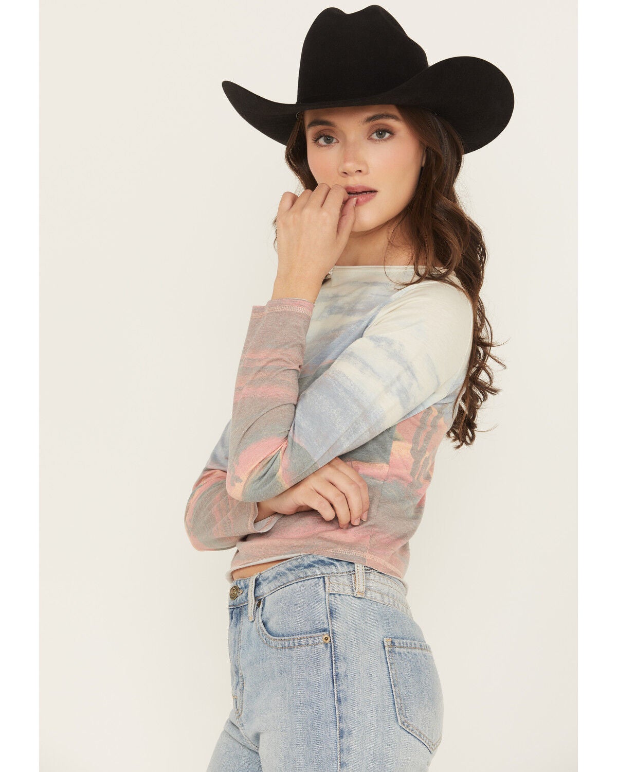 Image #2 - Rock & Roll Denim Women's Sunset Scene Long Sleeve Shirt, Natural, hi-res