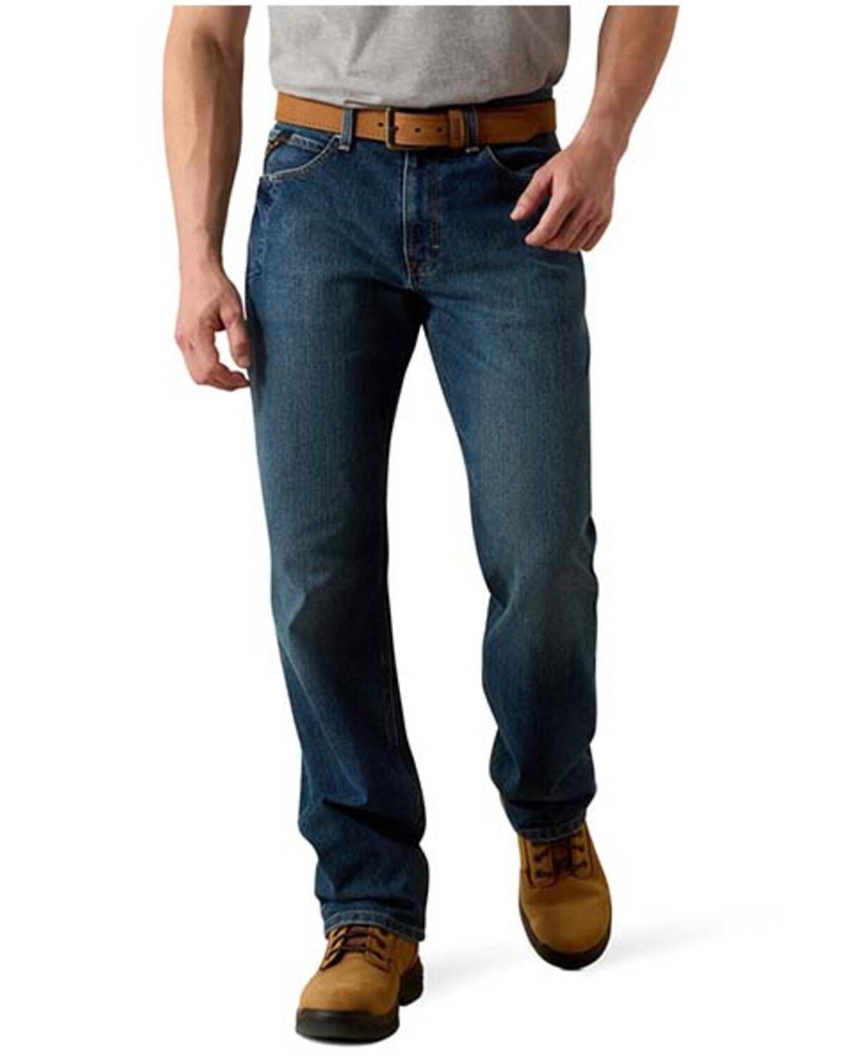 Image #1 - Ariat Men's Rebar M3 Loose Fit Sierra Wash Straight Jeans, Indigo, hi-res