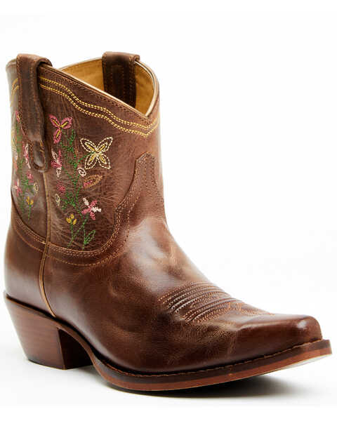 Image #1 - Shyanne Women's Chryssie Floral Shaft Western Fashion Booties - Snip Toe , Brown, hi-res