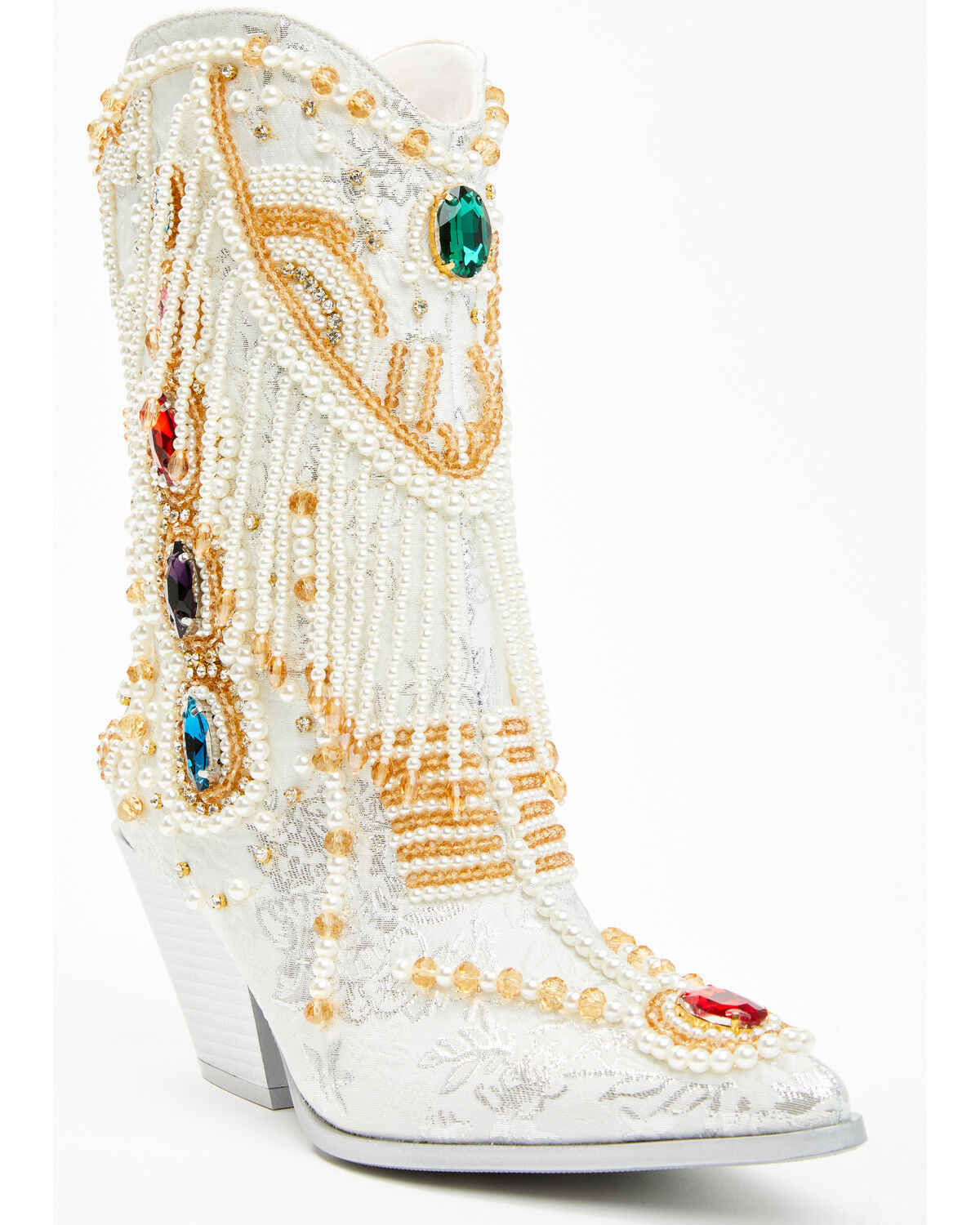 Image #1 - Azalea Wang Women's Astounding Embellished Fashion Booties - Snip Toe, White, hi-res