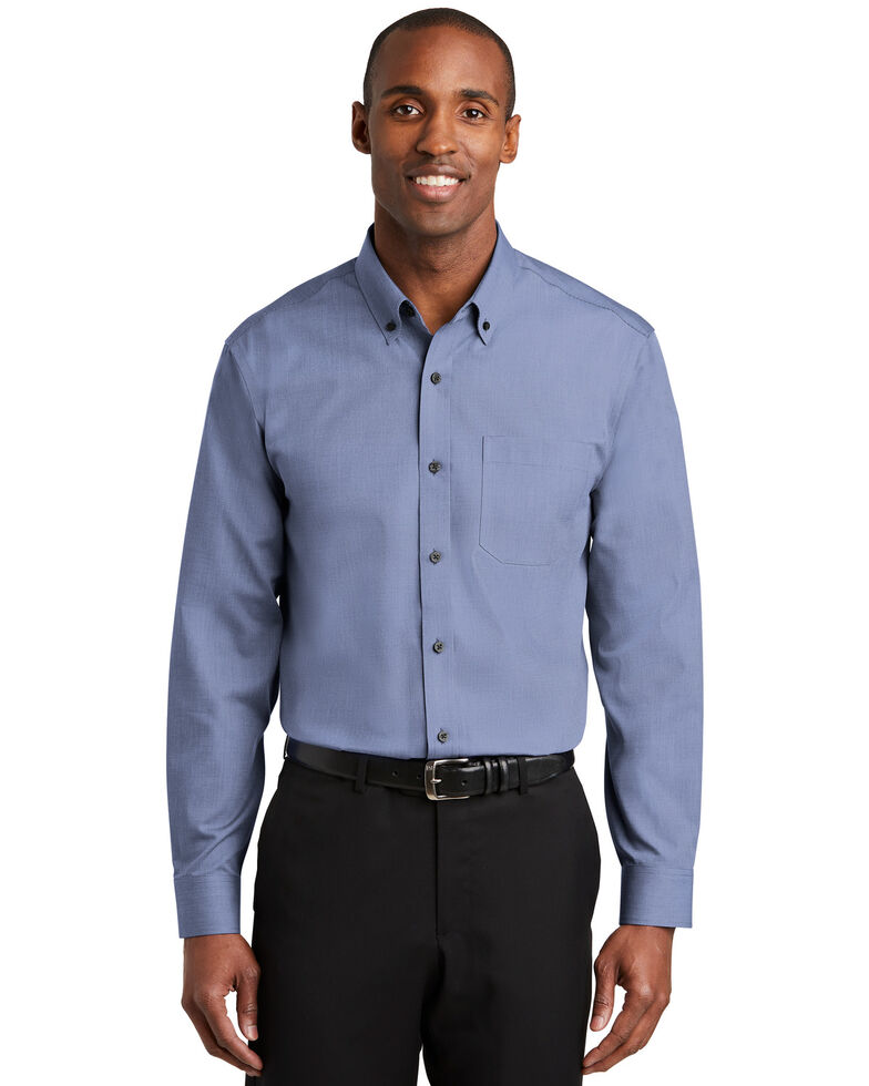 Red House Men's Navy 3X Nailhead Non-Iron Long Sleeve Work Shirt - Big & Tall, Navy, hi-res