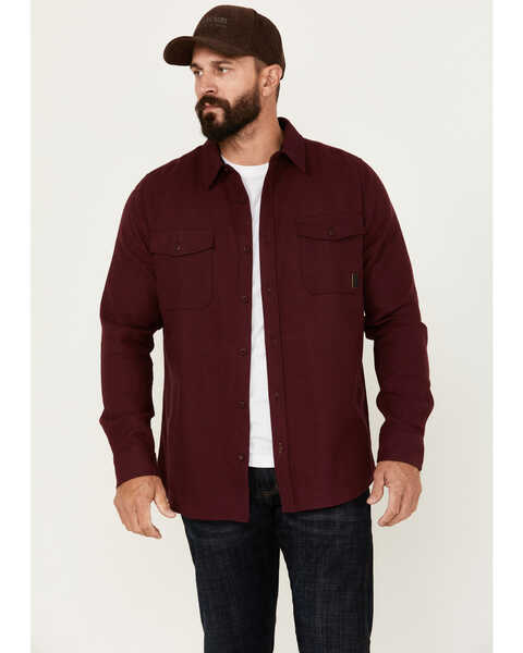 Brothers and Sons Men's Burley Long Sleeve Button-Down Flannel Shirt, Burgundy, hi-res