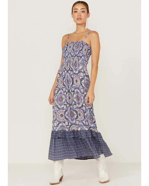 Angie Women's Large Geo Print Midi Dress, Blue, hi-res