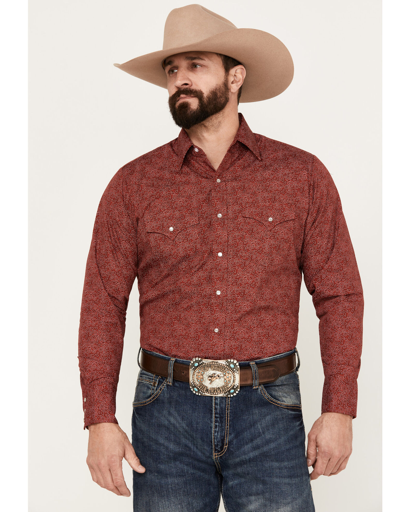 Ely Walker Men s Paisley Print Long Sleeve Pearl Snap Western Shirt