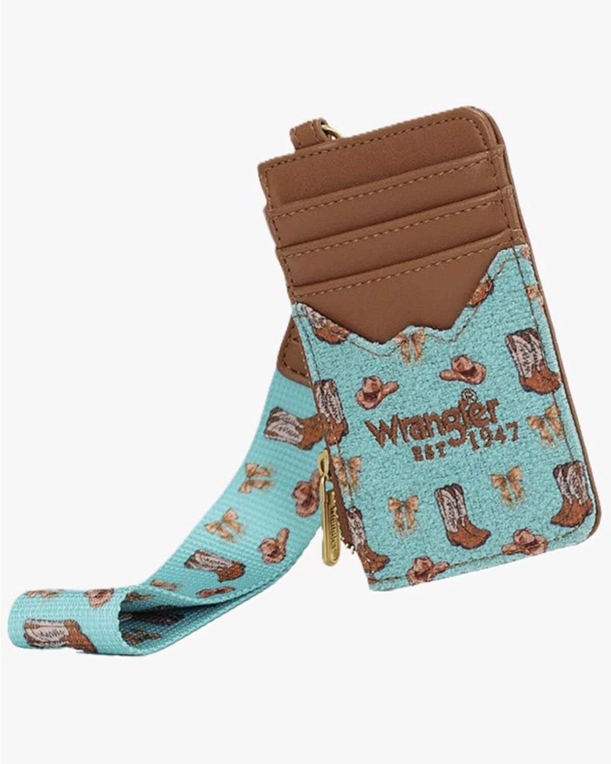 Wrangler Women's Western Print Wristlet Wallet, Turquoise, hi-res