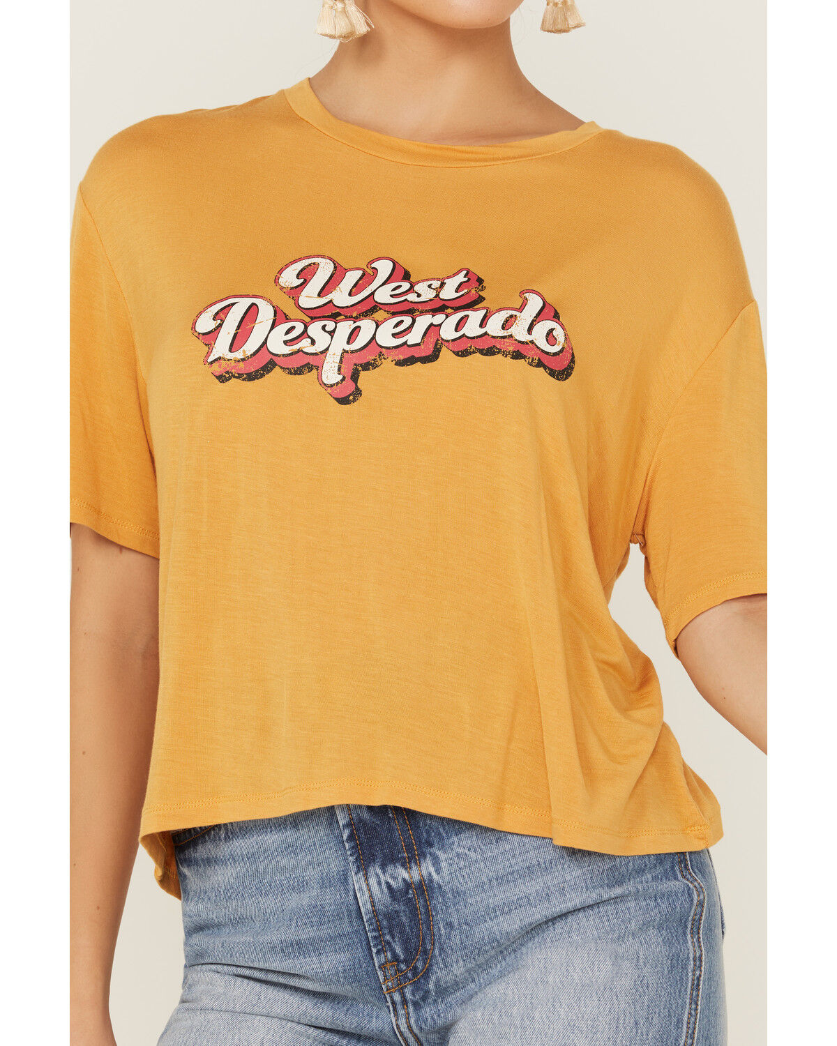 Image #2 - Panhandle Women's West Desperado Graphic Boxy Tee, Mustard, hi-res