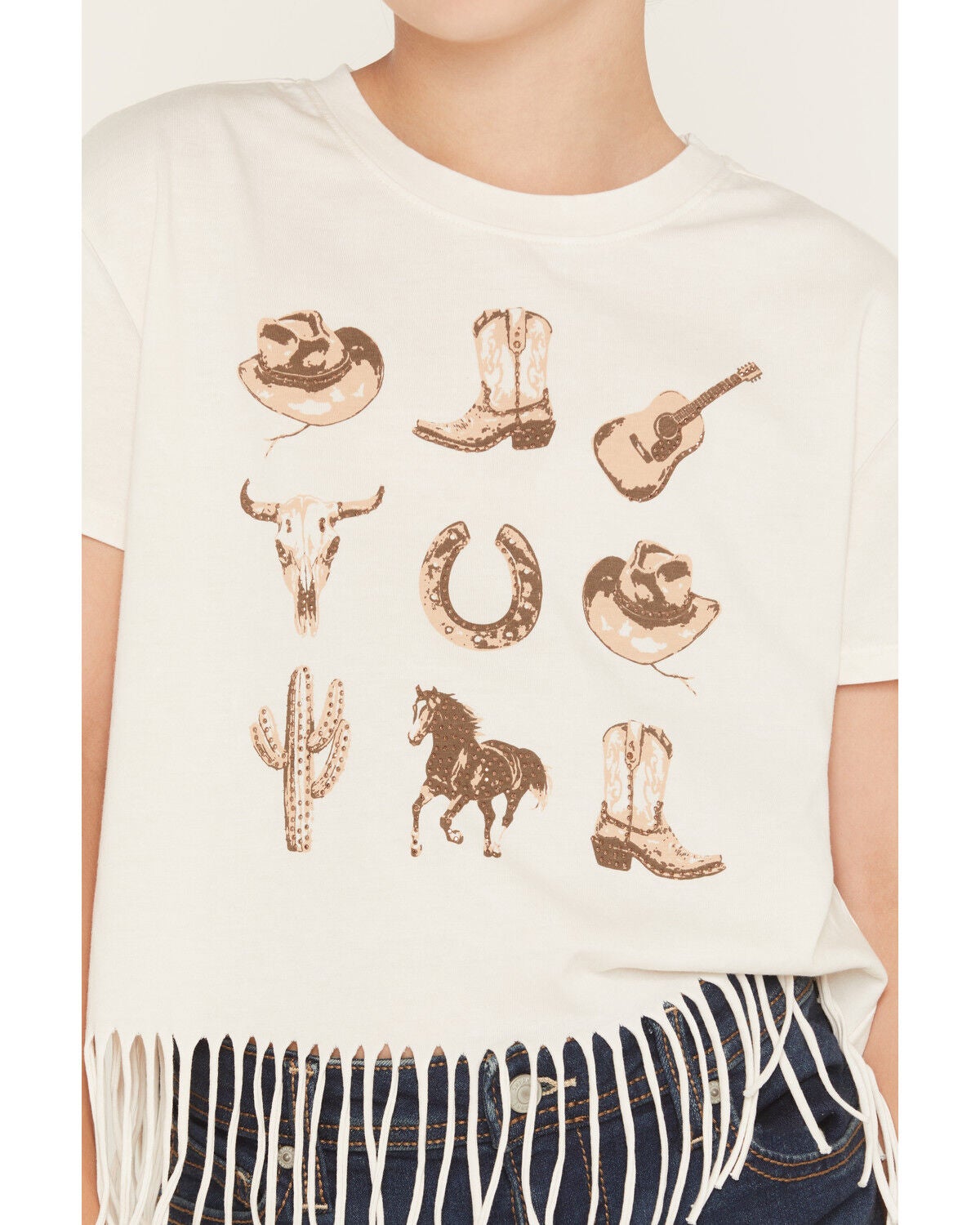 Image #3 - Buttercup Girls' Cowgirl Icons Fringe Short Sleeve Graphic Tee, Off White, hi-res