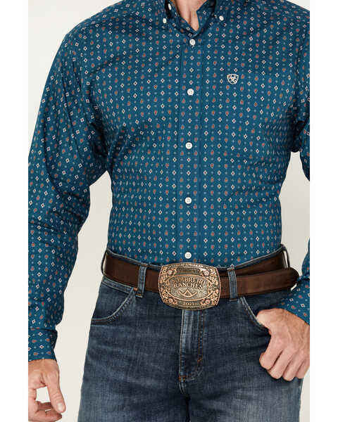 Image #3 - Ariat Men's Garrick Wrinkle Free Southwestern Paisley Print Long Sleeve Button-Down Shirt, Blue, hi-res