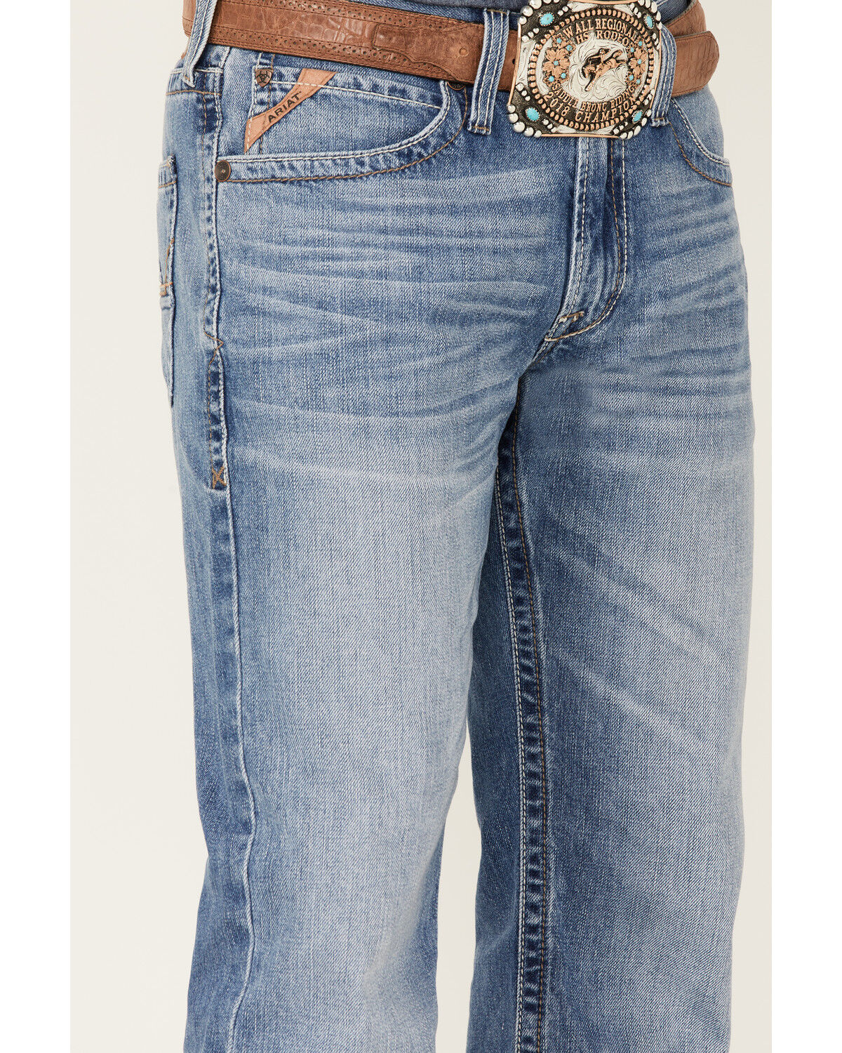 Image #2 - Ariat Men's M4 Dallas Goldfield Light Wash Relaxed Bootcut Jeans, Blue, hi-res