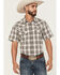 Image #1 - Gibson Trading Co Men's Starlink Plaid Print Short Sleeve Snap Western Shirt, Grey, hi-res