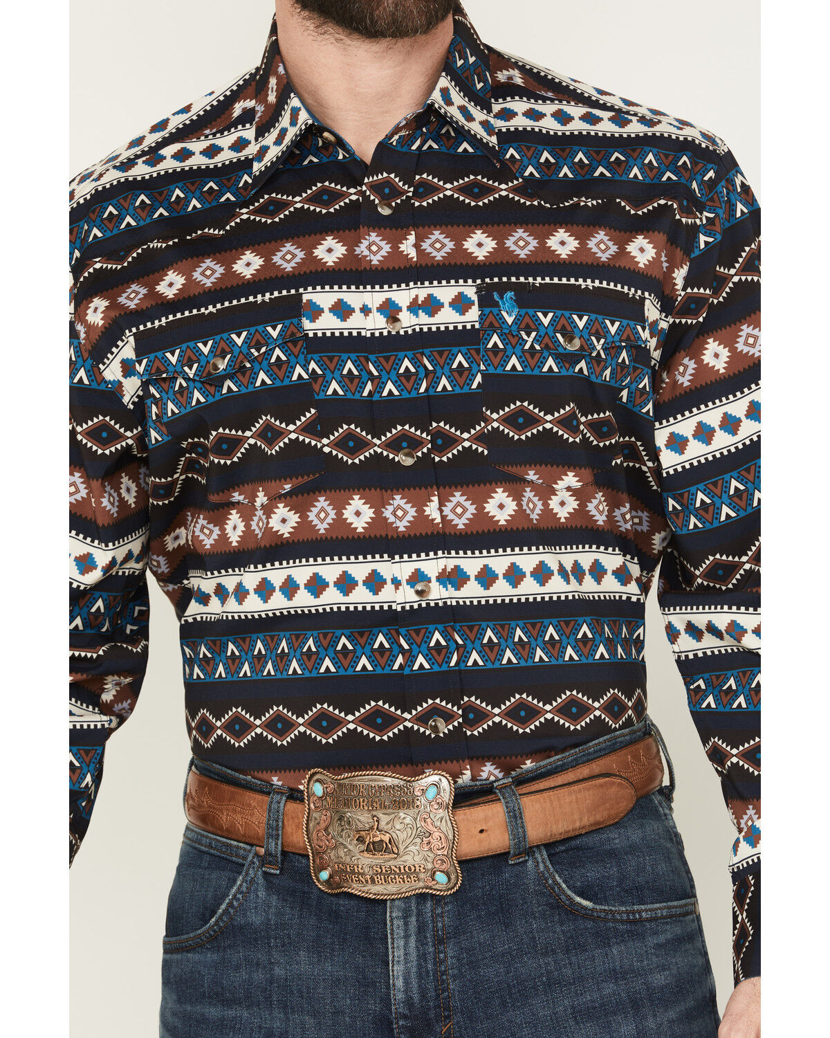 Image #3 - Rodeo Clothing Men's Southwestern Striped Long Sleeve Snap Western Shirt, Multi, hi-res