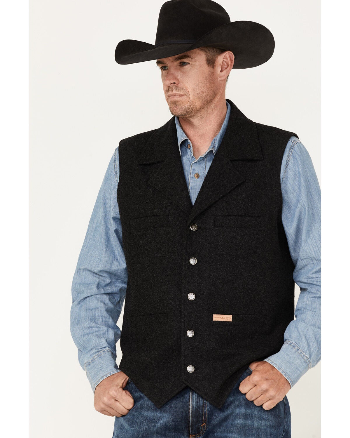 Powder River Outfitters Men's Black Wool Montana Vest, Black, hi-res